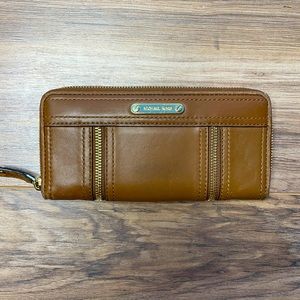 Micha Kors Leather Zip Top Wallet Camel